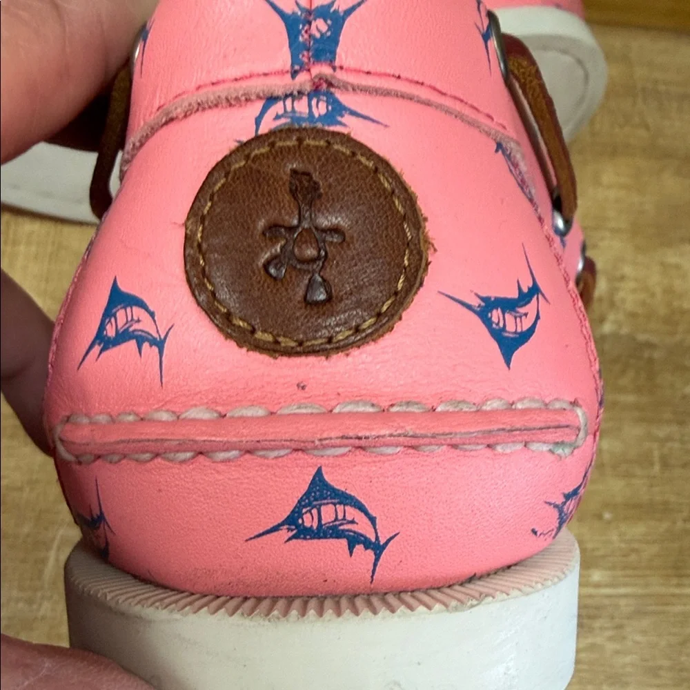 Froats Boat Shoes Mens 11 Pink Blue Marlin Fish Leather MPA20 Nautical Loafer